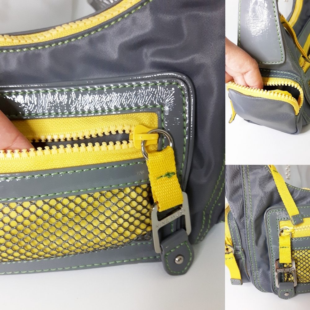 Y2K Vtg Nine West💛Yellow Gray Casual Baguette Shoulder Bag with Pockets - Picture 8 of 15